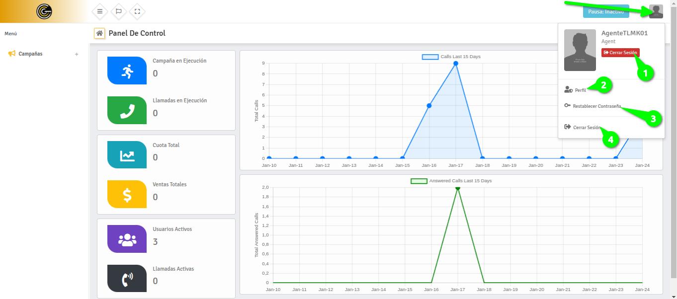 Cerrar sesión y configuración de cuenta