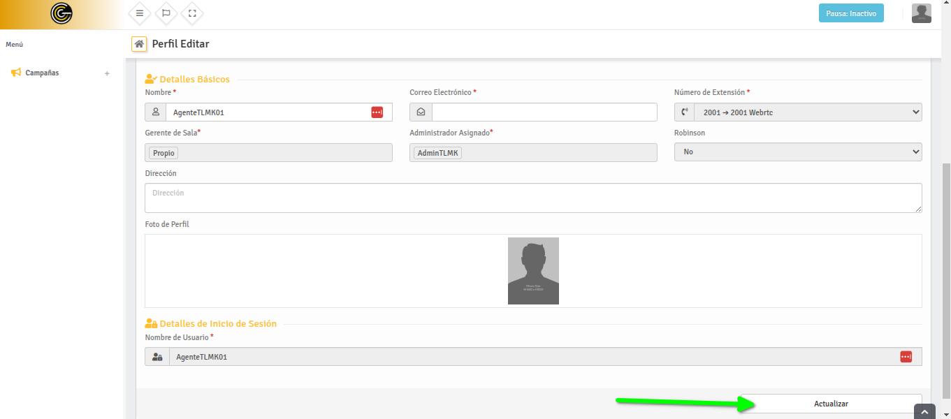Dirección y foto de perfil